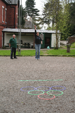 Christine Hutchinson testing out the new petanque coaching equipment