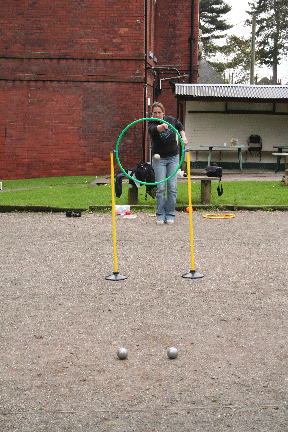 Christine Hutchinson testing out the new petanque coaching equipment